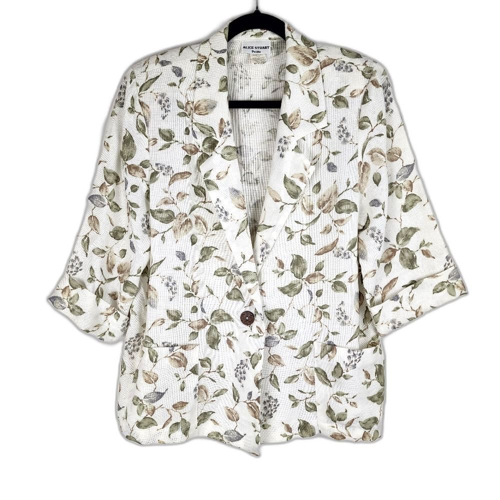 Vintage Alice Stuart Floral Blazer Jacket Shoulder Pads Made in USA Size MP